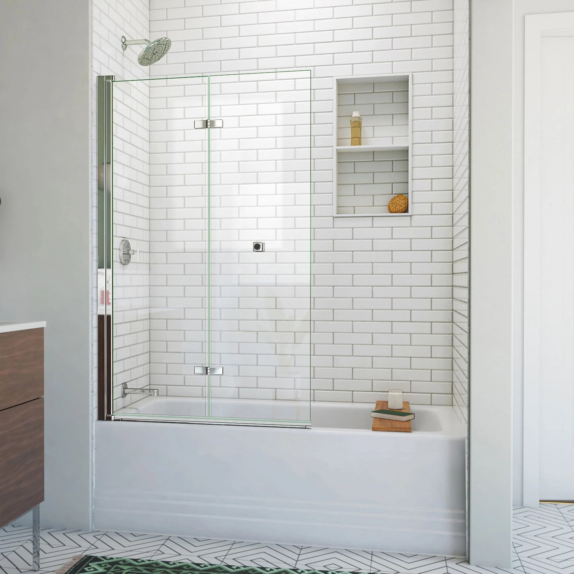 Aqua-Q Fold 36" x 58" Frameless Chrome Bi-Fold Tub Door