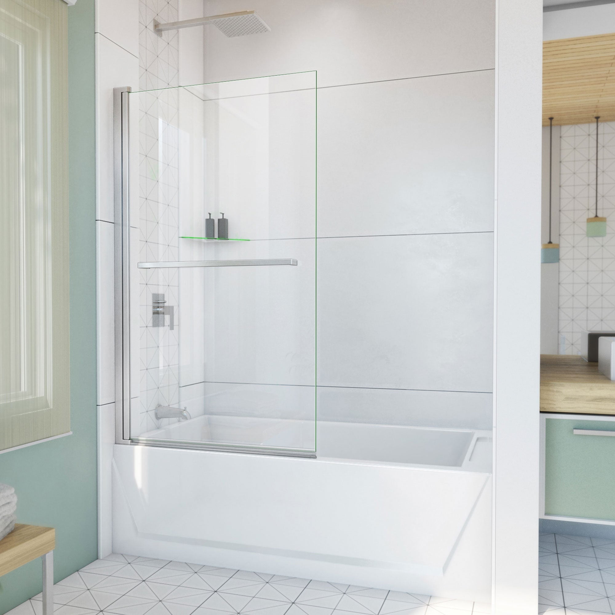 Aqua-Q 58" Frameless Swing Tub Door in Brushed Nickel