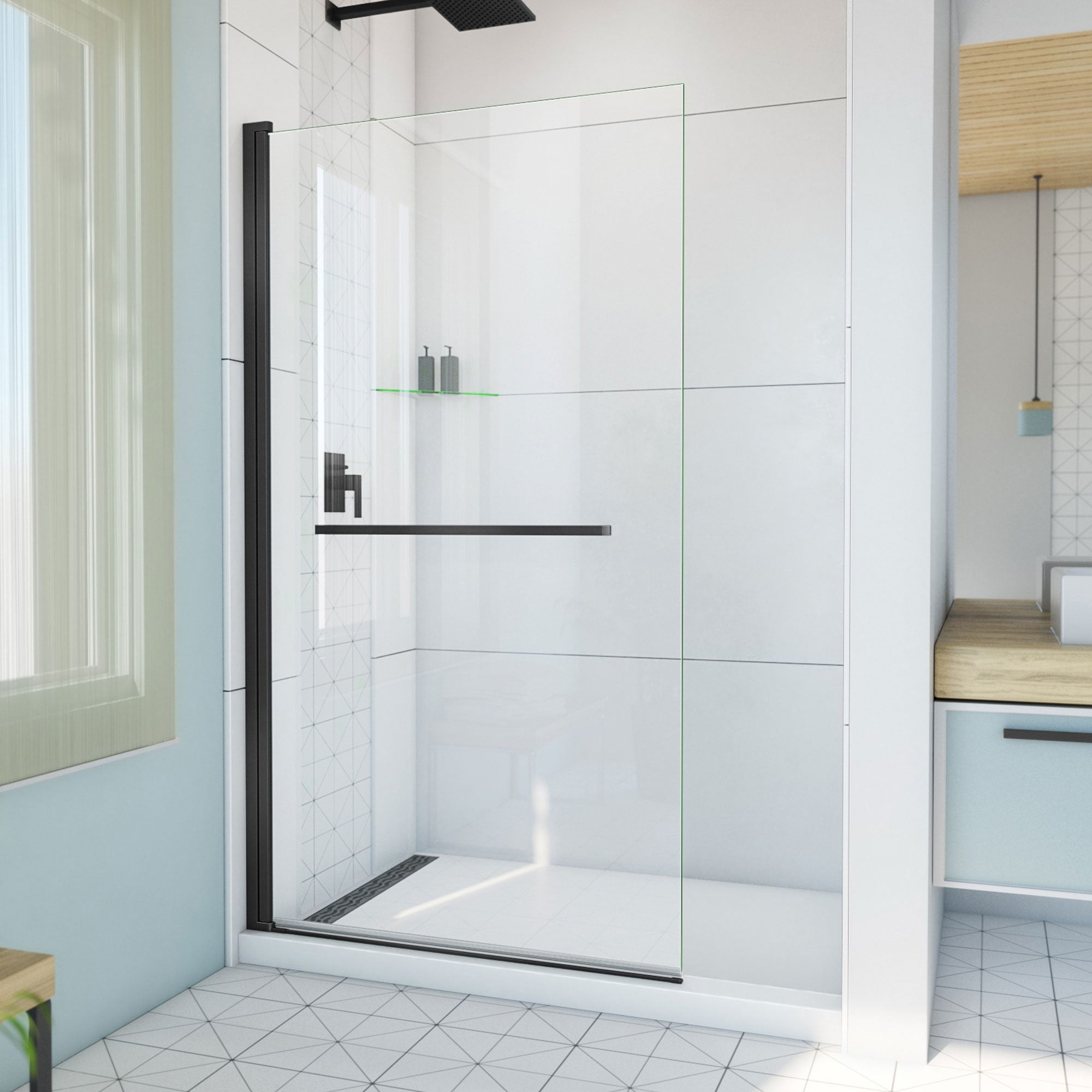Aqua-Q Swing 72" Matte Black Frameless Shower Door