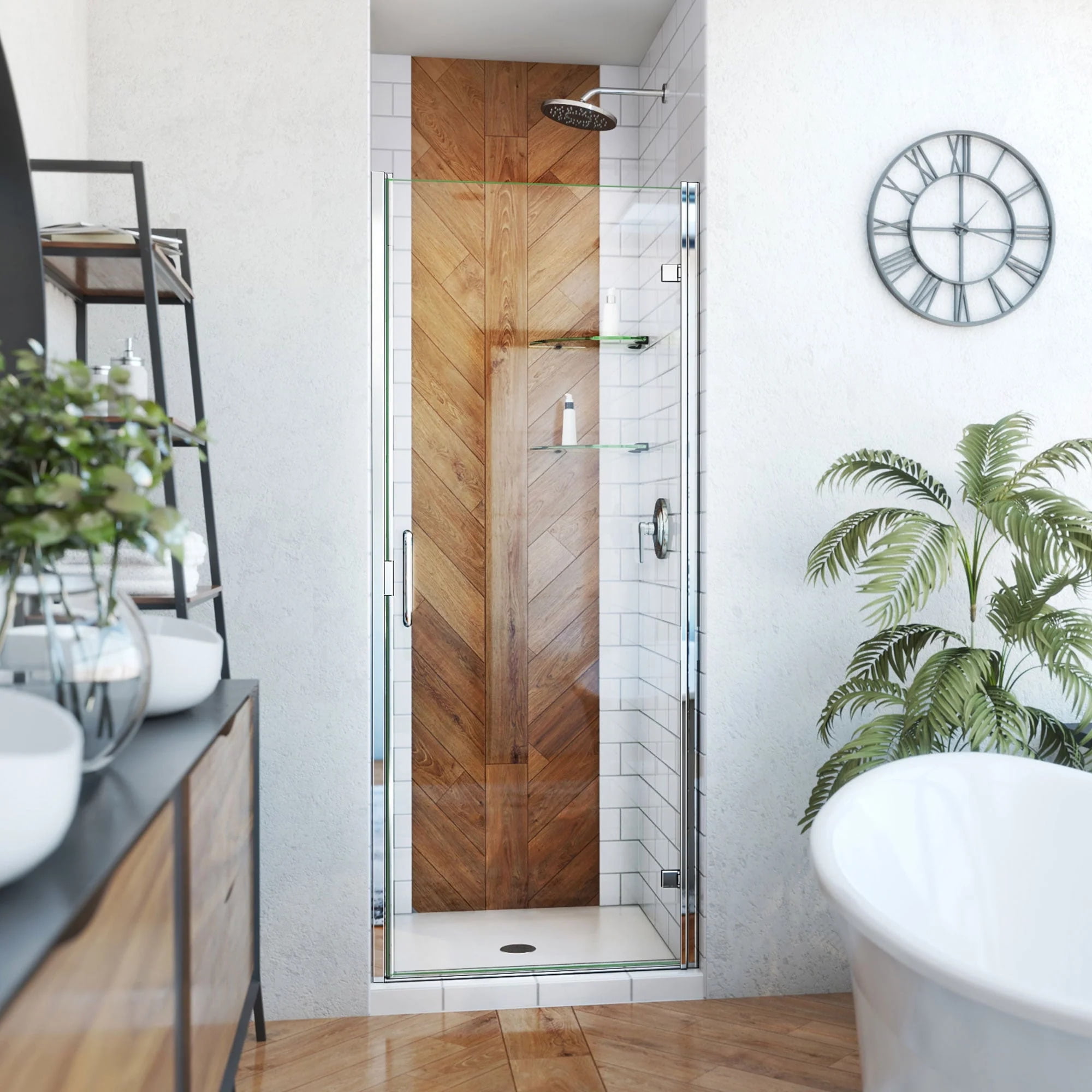 Chrome Semi-Frameless Swing Shower Door with Clear Glass
