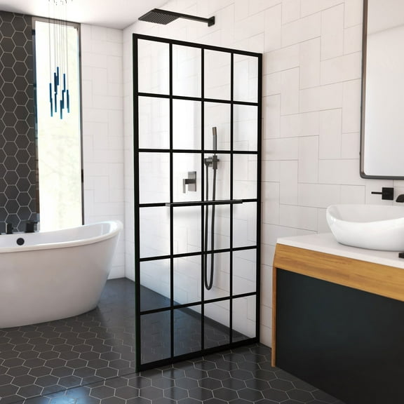 DreamLine SDFL34W720XTX89 Toulon 34" W x 72" H Frameless Shower Screen in Satin Black