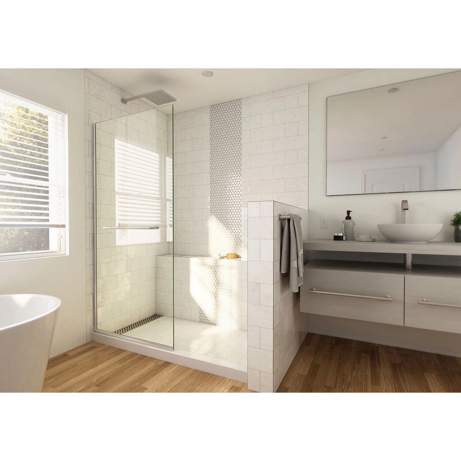Linea 34" W x 72" H Frameless Brushed Nickel Shower Screen