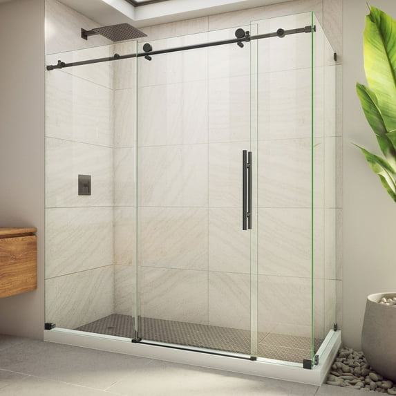 DreamLine SE6172F320VDX09 Enigma-X 32 1/2" D x 72 3/8" W x 76" H Clear Sliding Shower Enclosure in Satin Black