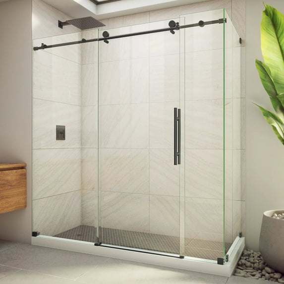 DreamLine SE6172F340VDX09 Enigma-X 34 1/2" D x 72 3/8" W x 76" H Clear Sliding Shower Enclosure in Satin Black