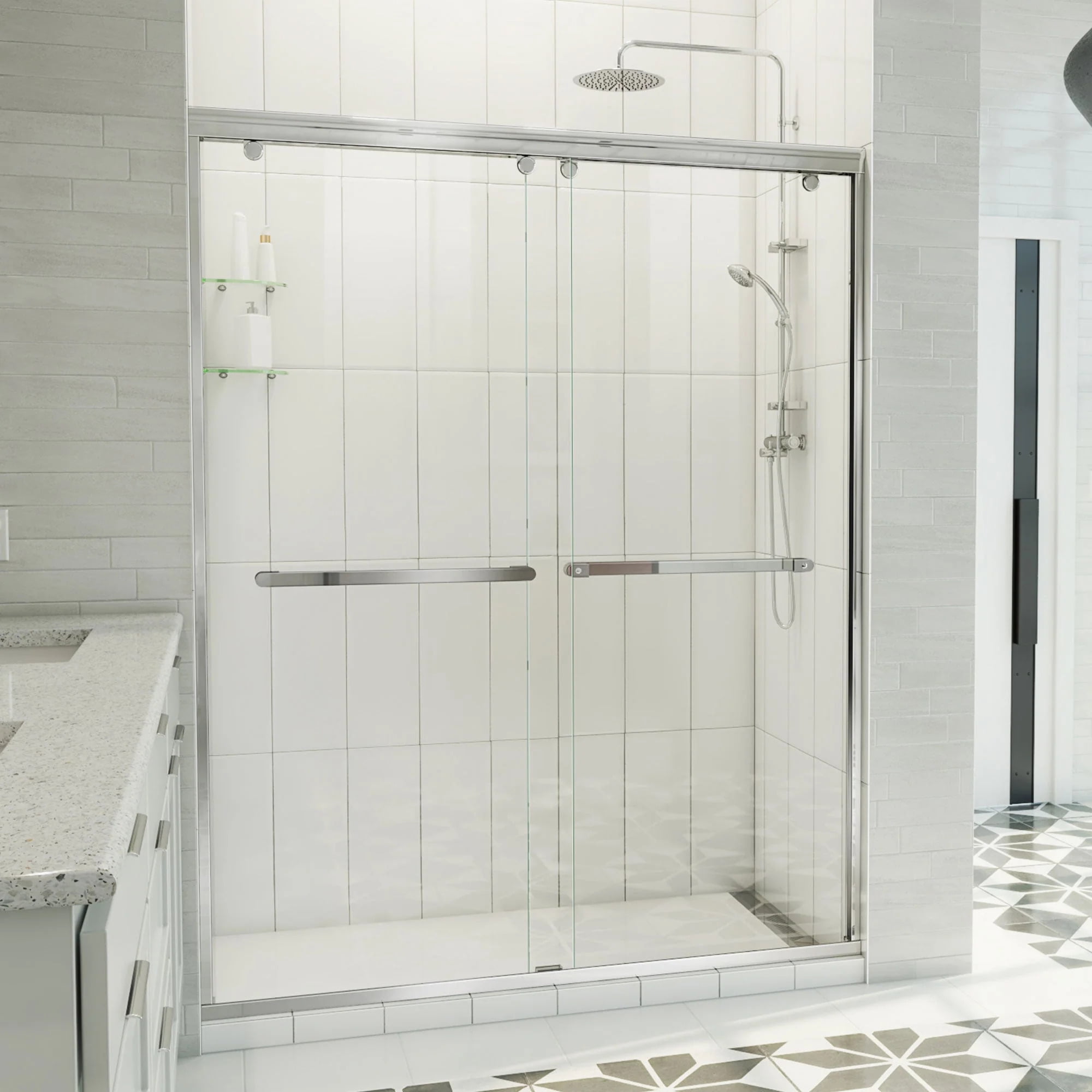 Charisma-X 56-60'' W x 76'' H Frameless Brushed Nickel Sliding Shower Door