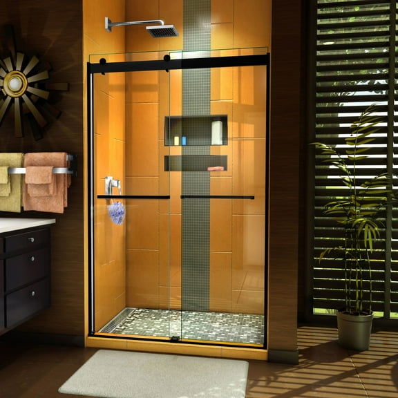DreamLine Sapphire 44-48 in. W x 76 in. H Semi-Frameless Bypass Shower Door in Satin Black