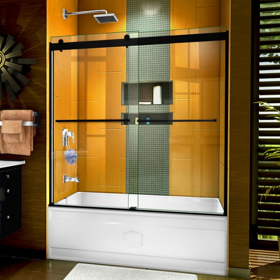 DreamLine Sapphire 56-60 in. W x 60 in. H Semi-Frameless Bypass Tub Door in Satin Black