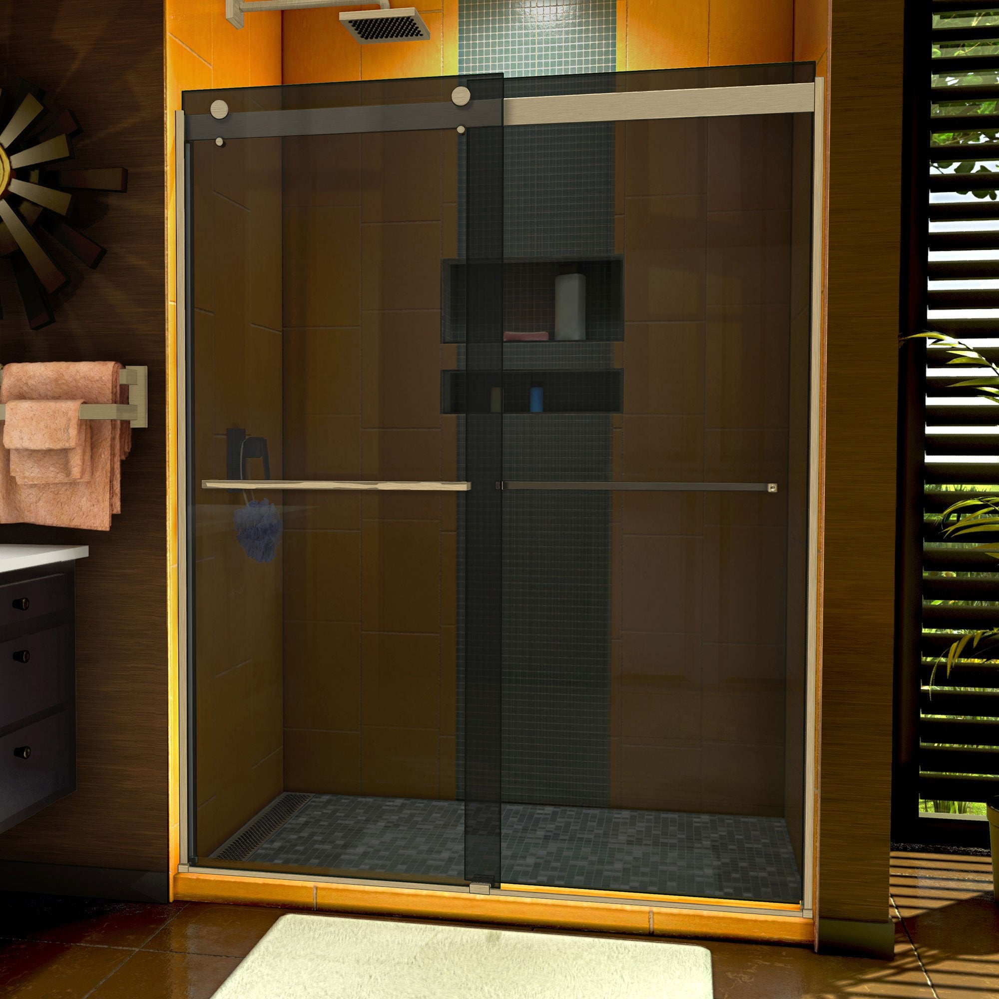 Sapphire 56-60" Brushed Nickel Semi-Frameless Sliding Shower Door with Smoke Gray Glass