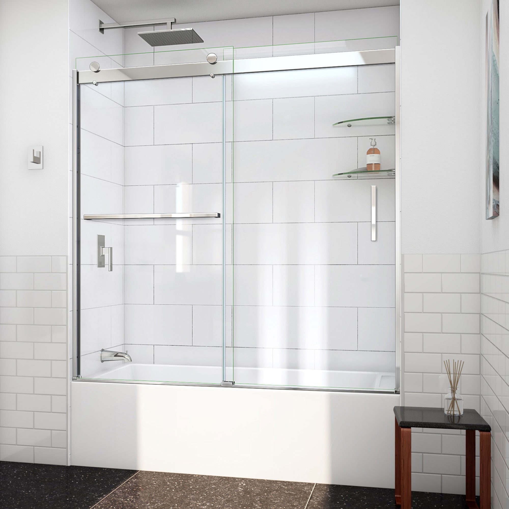 Sapphire-V Chrome and Clear Glass Sliding Tub Door