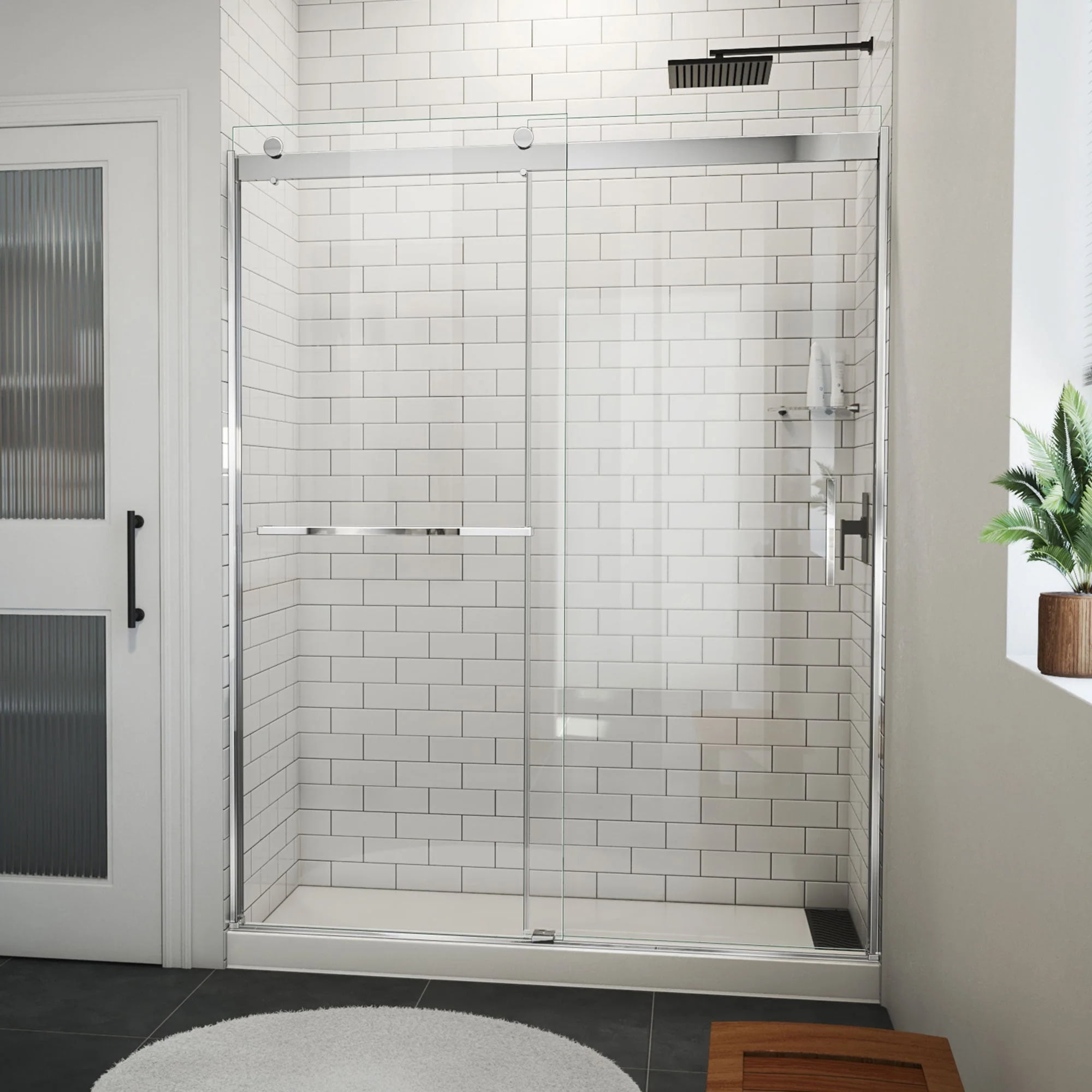 Sapphire-V Chrome Clear Glass Frameless Sliding Shower Door