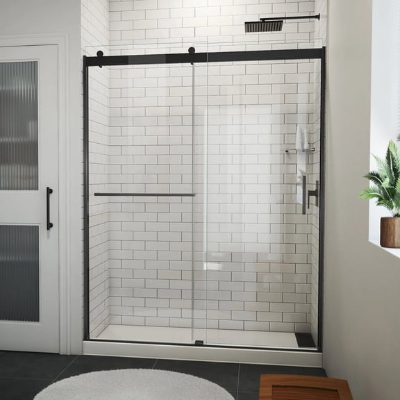 DreamLine Sapphire-V 56-60 in. W x 76 in. H Bypass Shower Door in Satin Black and Clear Glass