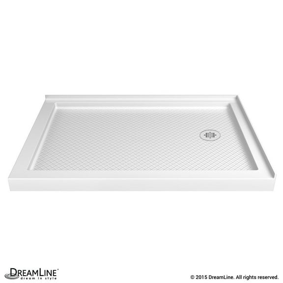 DreamLine SlimLine 36 in. D x 54 in. W x 2 3/4 in. H Right Drain Double Threshold Shower Base in White