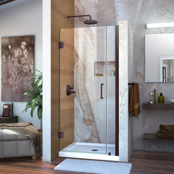 DreamLine Unidoor 33-34 in. W x 72 in. H Frameless Hinged Shower Door in Oil Rubbed Bronze