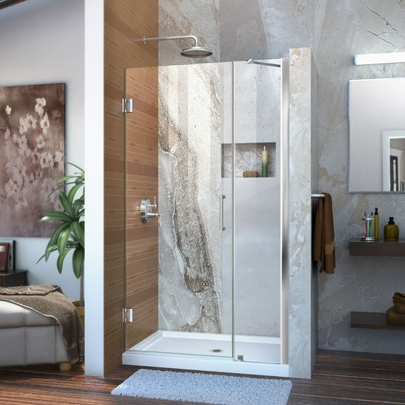 DreamLine Unidoor 36-37 in. W x 72 in. H Frameless Hinged Shower Door with Support Arm in Chrome