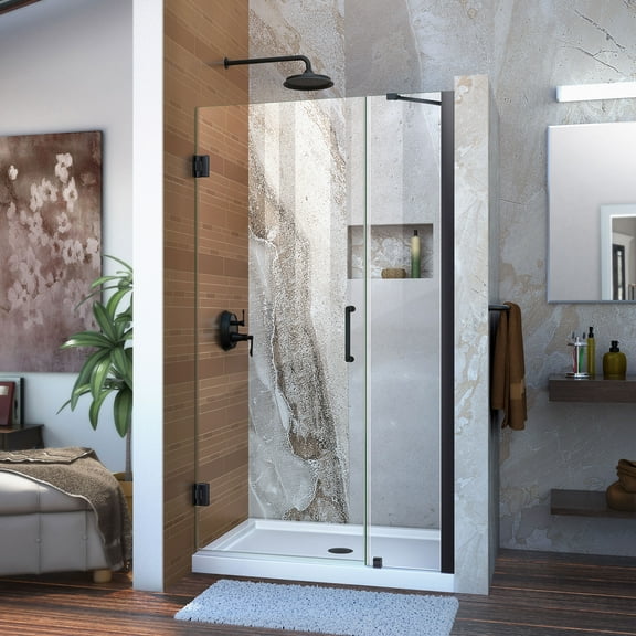 DreamLine Unidoor 37-38 in. W x 72 in. H Frameless Hinged Shower Door with Support Arm in Satin Black