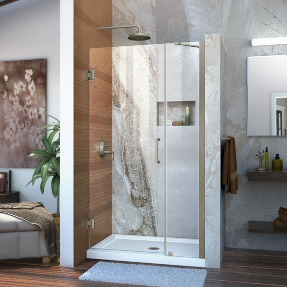 DreamLine Unidoor 38-39 in. W x 72 in. H Frameless Hinged Shower Door with Support Arm in Brushed Nickel
