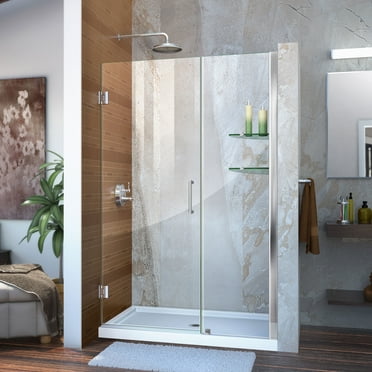 DreamLine Unidoor 42-43 in. W x 72 in. H Frameless Hinged Shower Door with Shelves in Chrome