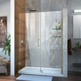 thumbnail image 1 of DreamLine Unidoor 52-53 in. W x 72 in. H Frameless Hinged Shower Door with Shelves in Brushed Nickel, 1 of 13