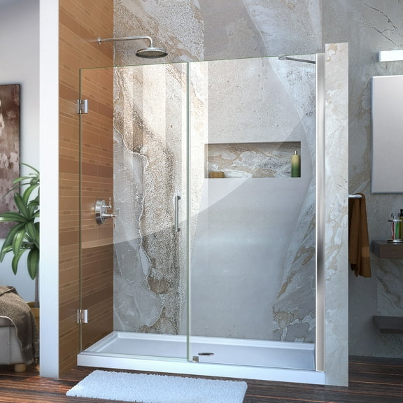 DreamLine Unidoor 55-56 in. W x 72 in. H Frameless Hinged Shower Door with Support Arm in Chrome