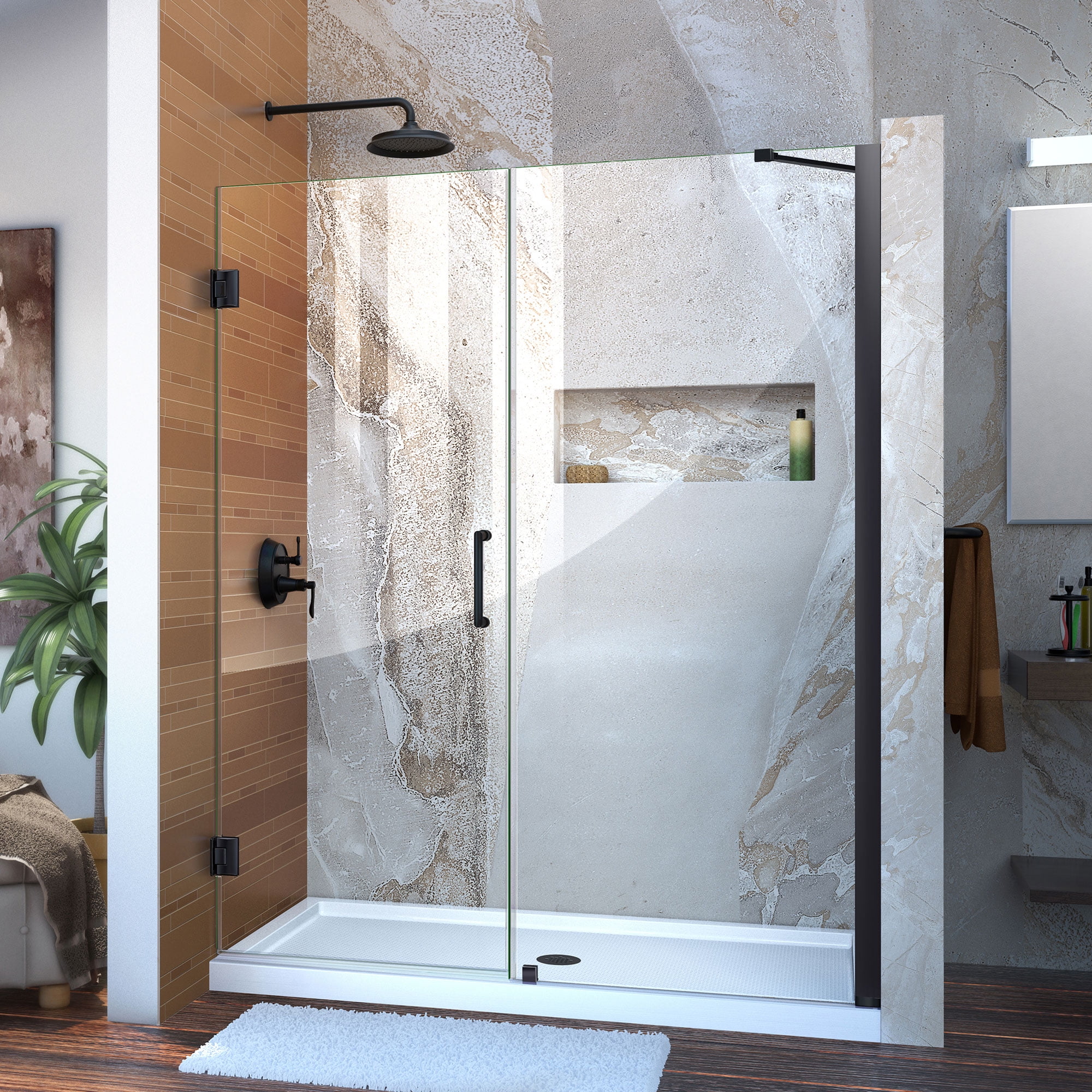 DreamLine 61" Black Frameless Hinged Shower Door with ClearMax Glass