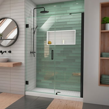 DreamLine Unidoor-LS 48-49 in. W x 72 in. H Frameless Hinged Shower Door with L-Bar in Satin Black