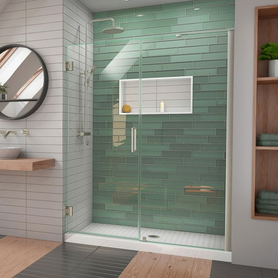 DreamLine Unidoor-LS 59-60 in. W x 72 in. H Frameless Hinged Shower Door with L-Bar in Brushed Nickel