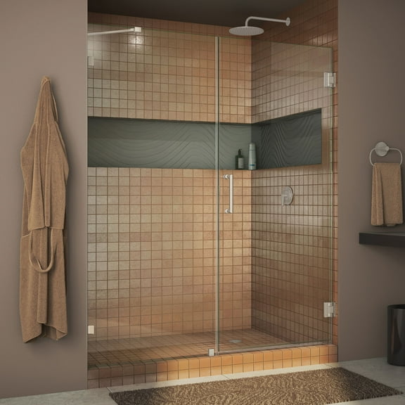 DreamLine Unidoor Lux 59 in. W x 72 in. H Fully Frameless Hinged Shower Door with Support Arm in Brushed Nickel