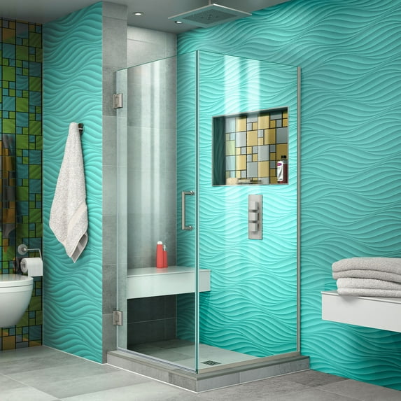 DreamLine Unidoor Plus 30 3/8 in. W x 30 in. D x 72 in. H Frameless Hinged Shower Enclosure in Brushed Nickel