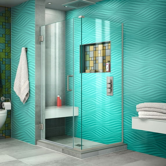 DreamLine Unidoor Plus 33 in. W x 30 3/8 in. D x 72 in. H Frameless Hinged Shower Enclosure in Brushed Nickel