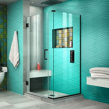 DreamLine Unidoor Plus 33 in. W x 34 3/8 in. D x 72 in. H Frameless Hinged Shower Enclosure in Satin Black