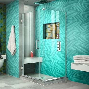 DreamLine Unidoor Plus 34 in. W x 30 3/8 in. D x 72 in. H Frameless Hinged Shower Enclosure in Chrome