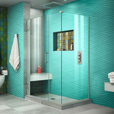 DreamLine Unidoor Plus 39 1/2 in. W x 30 3/8 in. D x 72 in. H Frameless Hinged Shower Enclosure in Brushed Nickel