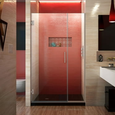 DreamLine Unidoor Plus 43 1/2 - 44 in. W x 72 in. H Frameless Hinged Shower Door in Brushed Nickel