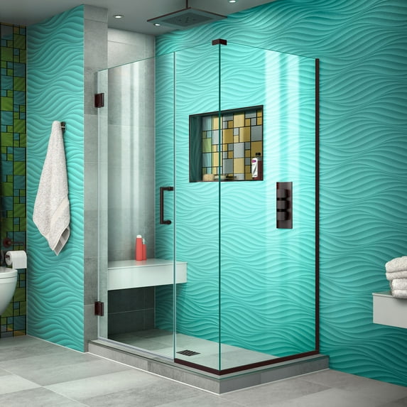 DreamLine Unidoor Plus 44 in. W x 34 3/8 in. D x 72 in. H Frameless Hinged Shower Enclosure in Oil Rubbed Bronze