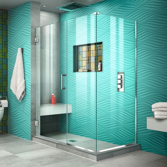 DreamLine Unidoor Plus 49 in. W x 34 3/8 in. D x 72 in. H Frameless Hinged Shower Enclosure in Chrome