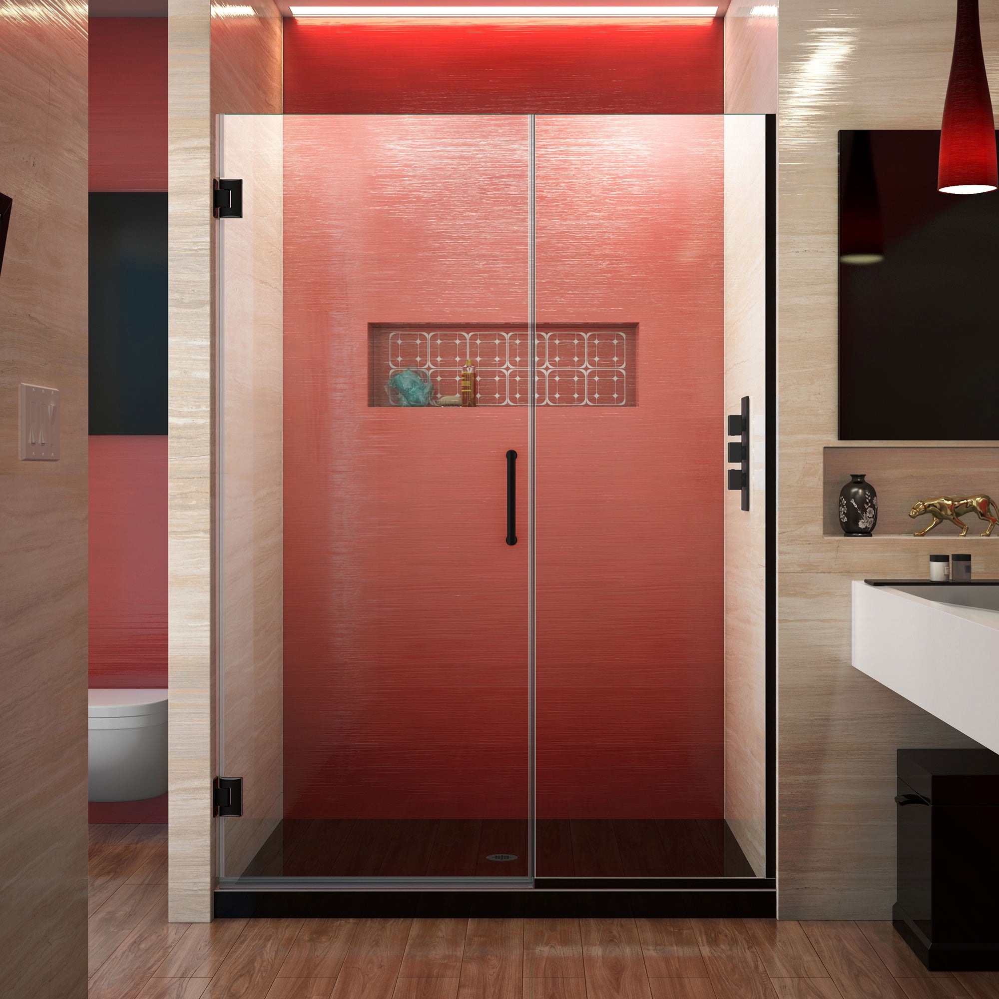 DreamLine Unidoor Plus 50-50 1/2 in. W x 72 in. H Frameless Hinged Shower Door in Satin Black