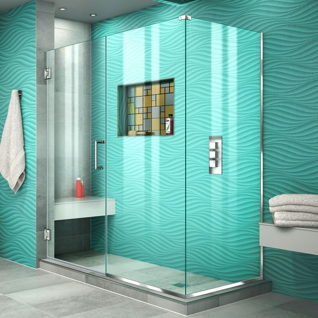 DreamLine Unidoor Plus 53 in. W x 34 3/8 in. D x 72 in. H Frameless Hinged Shower Enclosure in Chrome