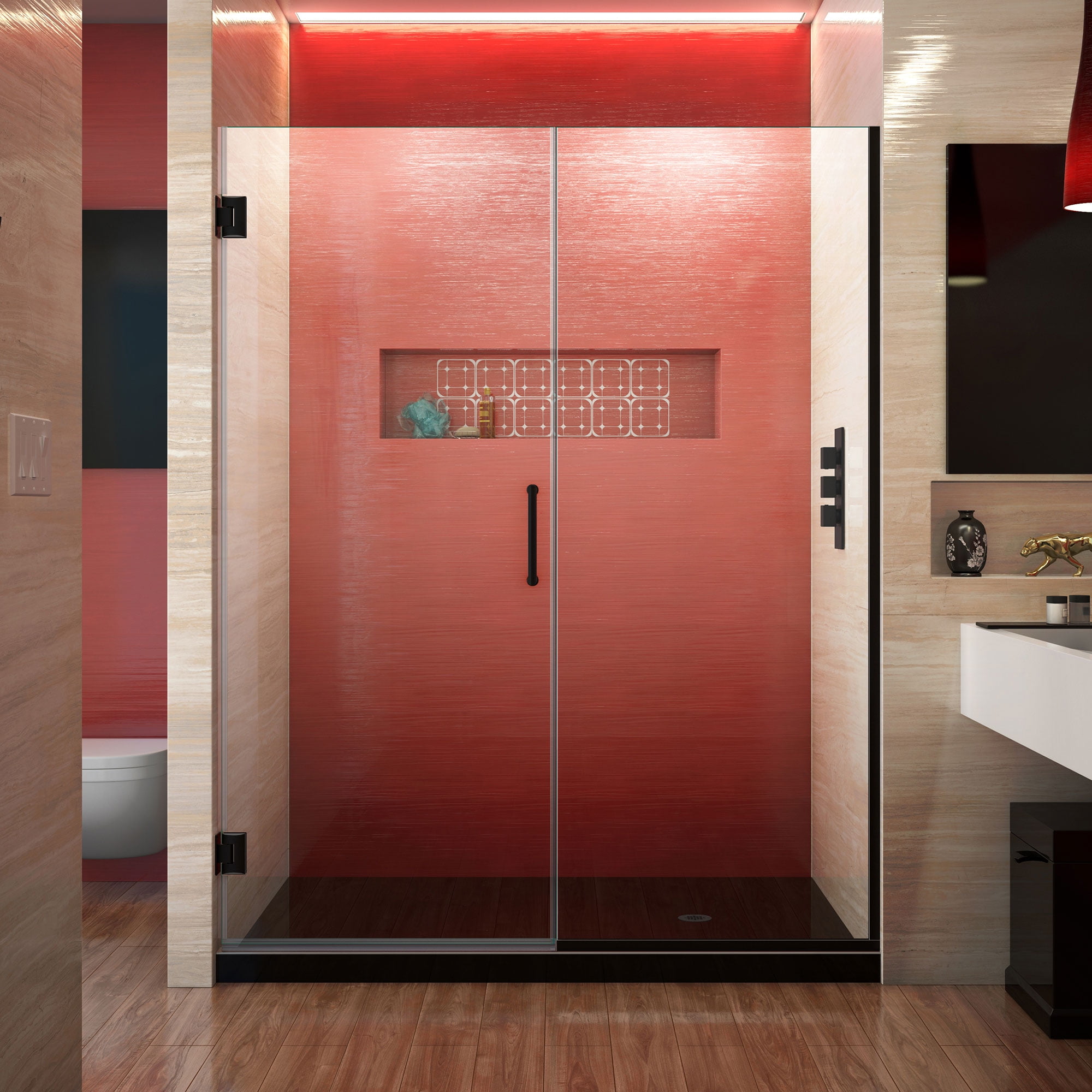 DreamLine Unidoor Plus 58 1/2 - 59 in. W x 72 in. H Frameless Hinged Shower Door in Satin Black