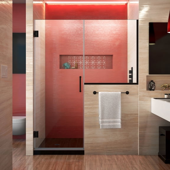 DreamLine Unidoor Plus 63-63 1/2 in. W x 72 in. H Frameless Hinged Shower Door with 34 in. Half Panel in Satin Black