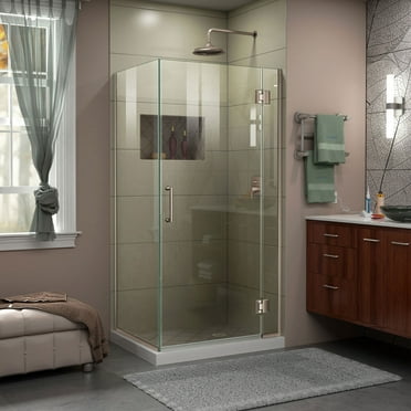 DreamLine Unidoor-X 34 3/8 W x 30 in. D x 72 in. H Frameless Hinged Shower Enclosure in Brushed Nickel