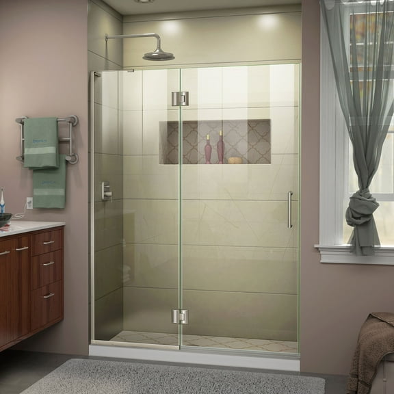 DreamLine Unidoor-X 51 in. W x 72 in. H Frameless Hinged Shower Door in Brushed Nickel