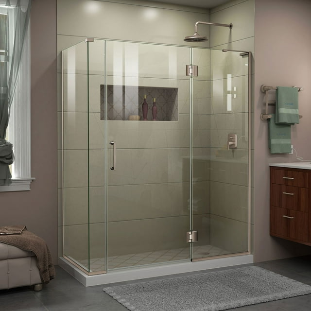 DreamLine Unidoor-X 57 1/2 in. W x 34 3/8 in. D x 72 in. H Frameless Hinged Shower Enclosure in Brushed Nickel