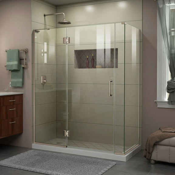 DreamLine Unidoor-X 57 in. W x 30 3/8 in. D x 72 in. H Frameless Hinged Shower Enclosure in Brushed Nickel