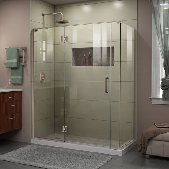 DreamLine Unidoor-X 58 1/2 in. W x 30 3/8 in. D x 72 in. H Frameless Hinged Shower Enclosure in Brushed Nickel