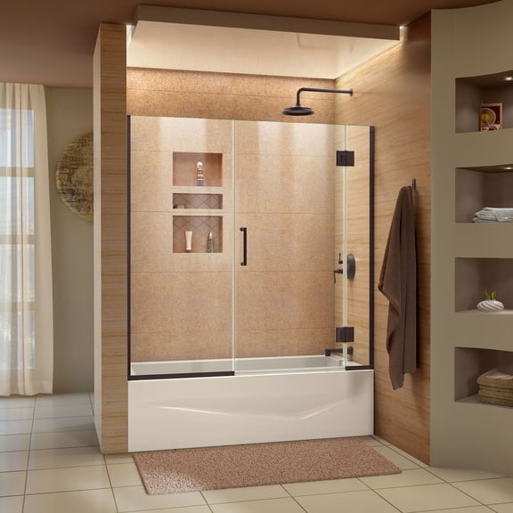 DreamLine Unidoor-X 58-58 1/2 in. W x 58 in. H Frameless Hinged Tub Door in Oil Rubbed Bronze