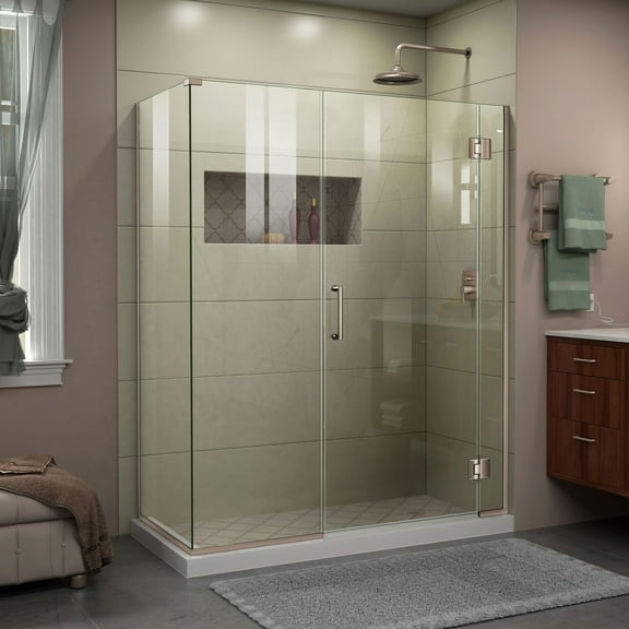 DreamLine Unidoor-X 59 in. W x 30 3/8 in. D x 72 in. H Frameless Hinged Shower Enclosure in Brushed Nickel