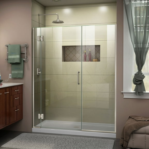 DreamLine Unidoor-X 60-60 1/2 in. W x 72 in. H Frameless Hinged Shower Door in Brushed Nickel