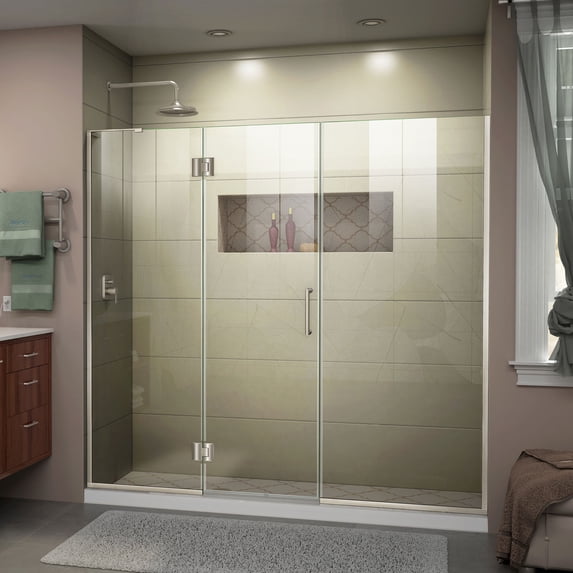 DreamLine Unidoor-X 65-65 1/2 in. W x 72 in. H Frameless Hinged Shower Door in Brushed Nickel