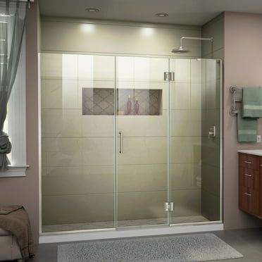 DreamLine Unidoor-X 67-67 1/2 in. W x 72 in. H Frameless Hinged Shower Door in Brushed Nickel