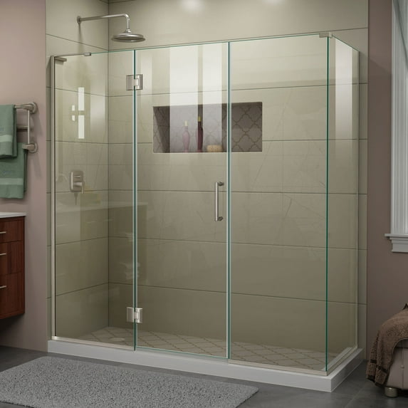 DreamLine Unidoor-X 70 in. W x 34 3/8 in. D x 72 in. H Frameless Hinged Shower Enclosure in Brushed Nickel